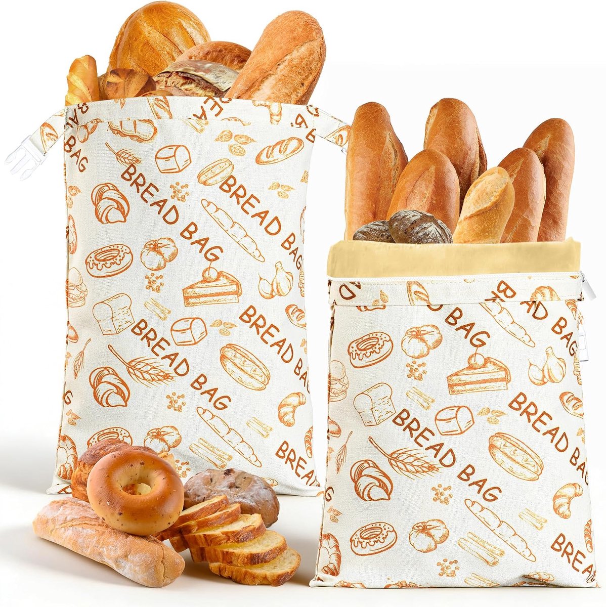 SnelShoppen - 2x Beeswax Broodzakken 43x33 cm - Herbruikbare Biologische Katoenen Zak met Natuurlijke Wascoating voor Vers Broodopslag - Ideaal voor K