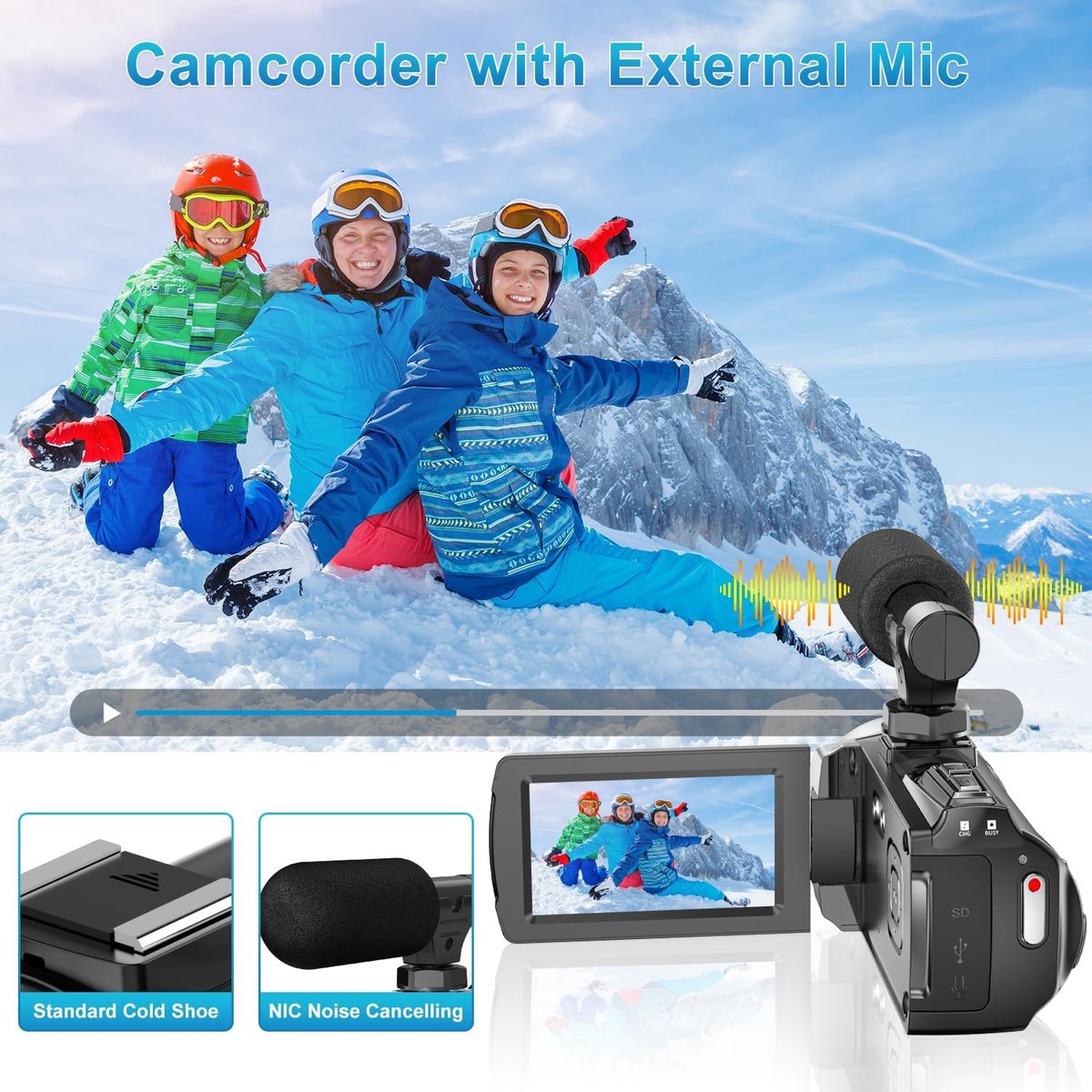 SnelShoppen - Video Camera FHD 1080p 48MP 4K Camcorder voor YouTube - Vlogging Camera Recorder met 18X Digitale Zoom, 3.0 Inch 270° Rotatie IPS Scherm thumbnail 6
