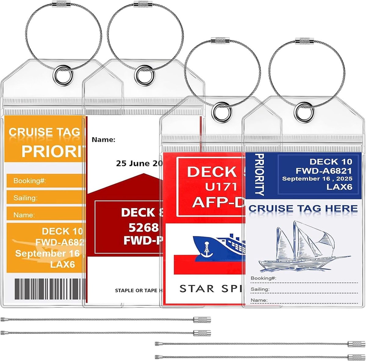 SnelShoppen - Vicloon Cruise Case Label Holder - 4 Stuks Luggage Tags met RVS Ring en Zip - Waterdicht PVC voor Cruises - Geschikt voor MSC, Costa, NC