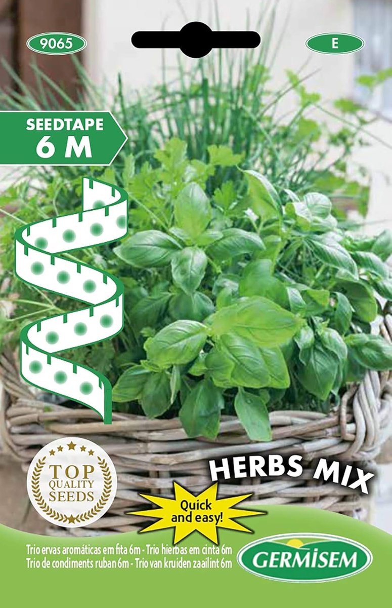 SnelShoppen - Aromatische Kruiden Mix Trio - Biologische Zaden op 6m Tape - Genovese Basilicum, Bieslook, Peterselie - Tuin, Keuken, Kruidentuin - Mak