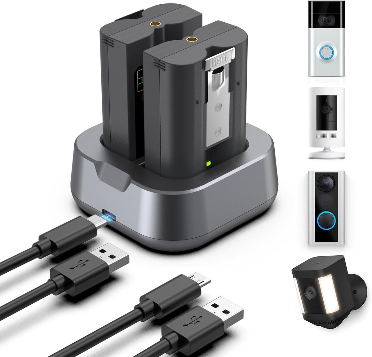 SnelShoppen - 2x 7200mAh Vervangende Ring Batterijen met Oplaadstation, Hoge Capaciteit Camera Batterij, Compatibel met Deurbel 2/3/4/3Plus en Stick U