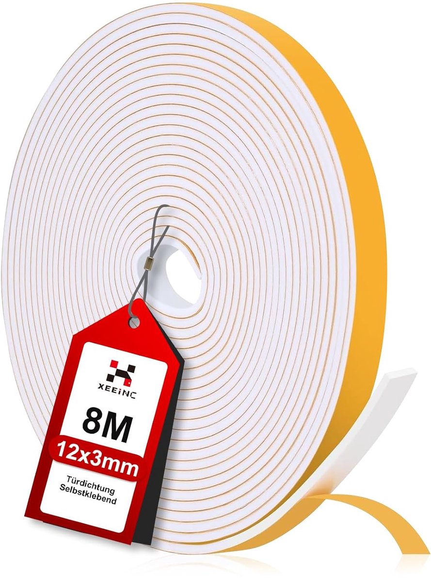 SnelShoppen - 8M Sealing Tape - Zelfklevende Deurafdichting - 12mm Breed x 3mm Hoog - Geluidsisolatie en Koudewering voor Deuren en Ramen - Flexibel e