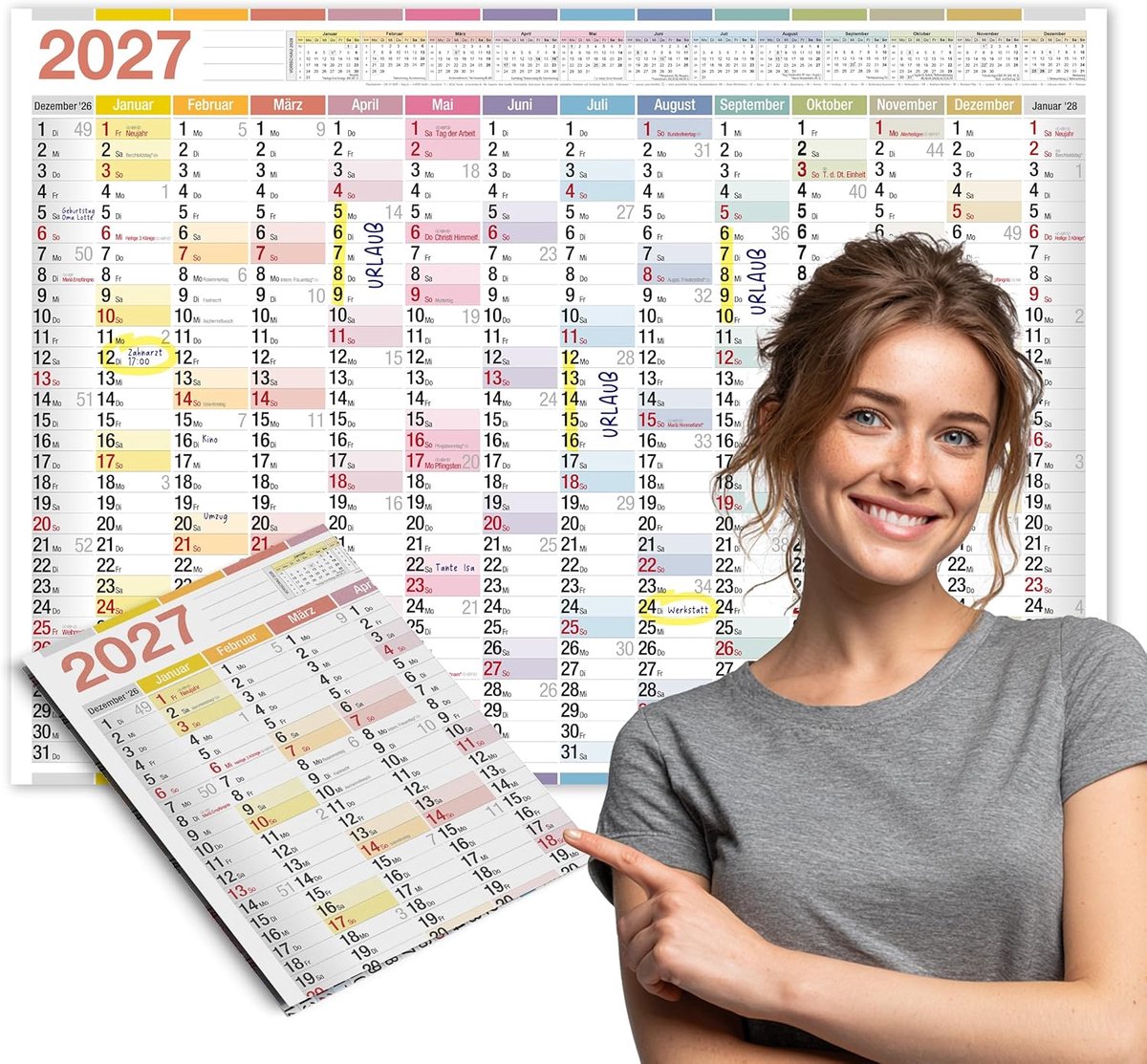 SnelShoppen - TOBJA A1 Wandkalender 2026 XXL Kleurrijke Jaarplanner voor Kantoor & Thuiswerkplek - 14 Maanden Groot Formaat 59 x 84 cm - Wandkalender