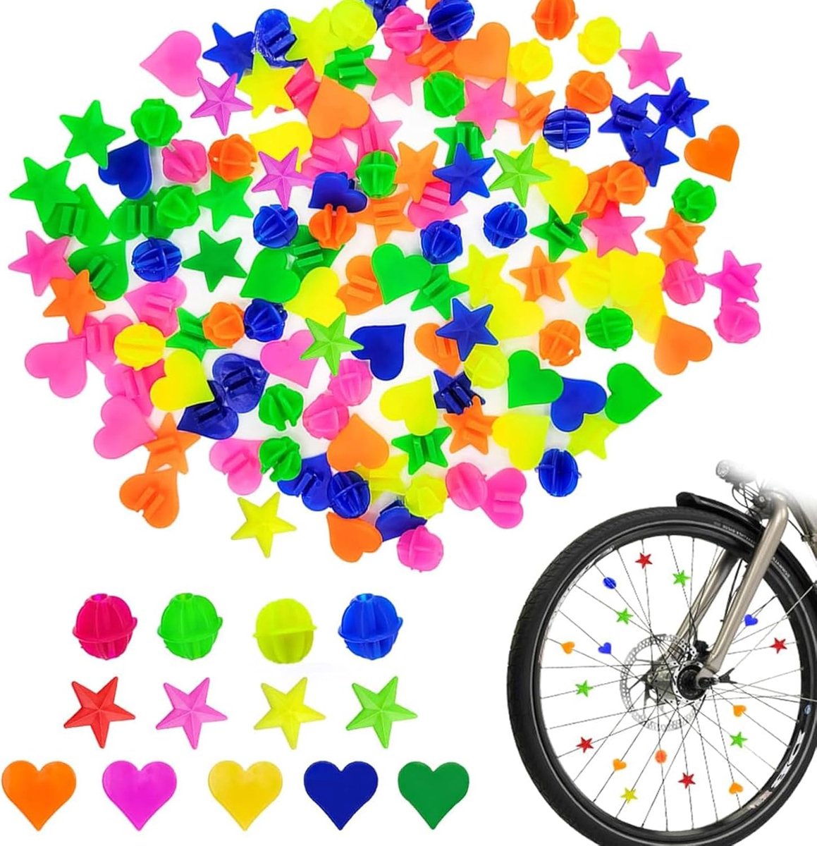 SnelShoppen - 108 Stuks Kleurrijke Fietspaken, Fietsaccessoires voor Kinderen, Spaken Perlen en Clips, Decoratie voor Jongens en Meisjes, Ideaal voor