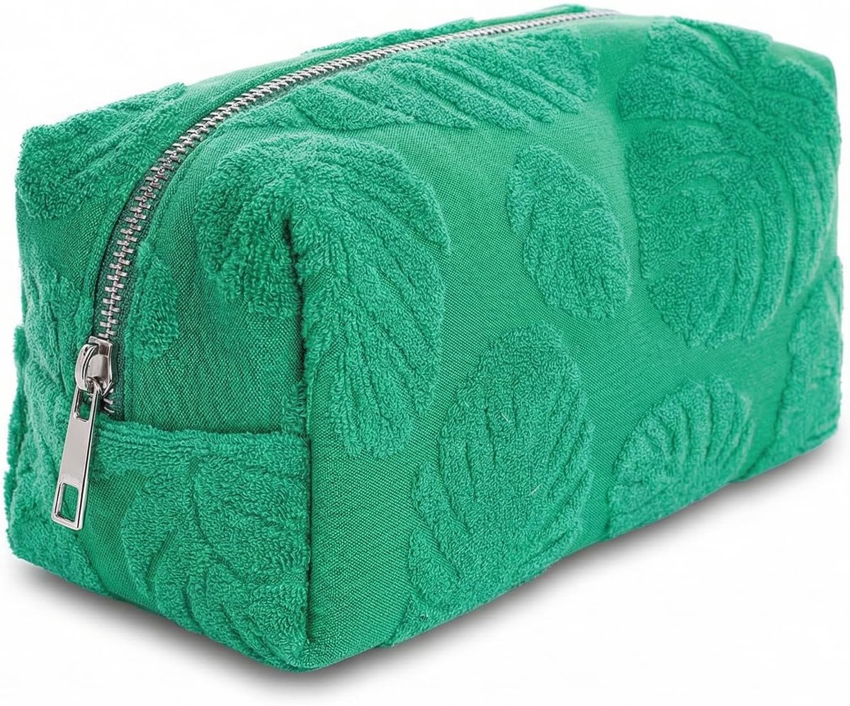 SnelShoppen - Grote Cosmetic Bag voor Vrouwen - Tropische Bladeren - Lichtgewicht Toilettas - Make-up Organiser voor Reis en Vakantie - Groene Minimal