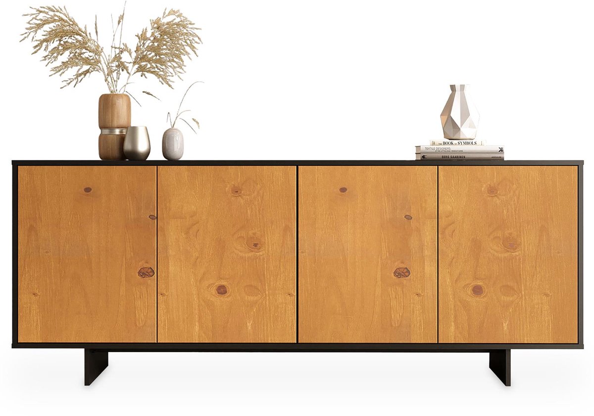 ARTO-dressoir 180 cm met 4 deuren – afwerking in zwart/eiken