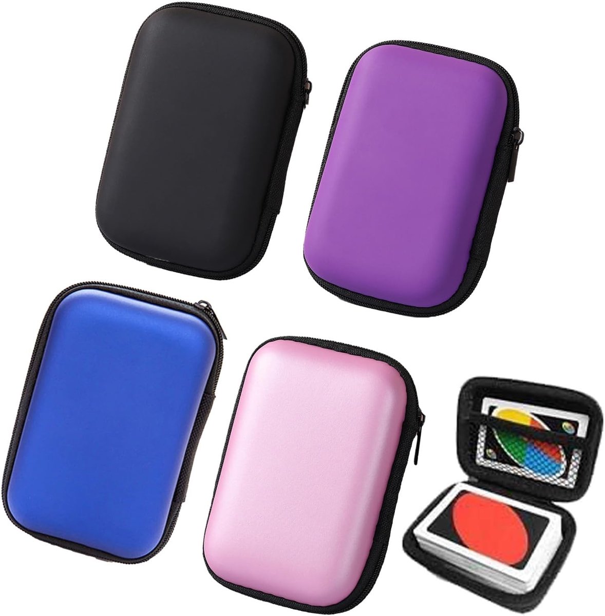 Thijox - 4 Stuks Speelkaartenbox, Robuuste Opbergdoos voor Kaartspellen, EVA-Kunststof, 11,5x8x3,5 cm, Kleuren: Koningsblauw, Roze, Paars, Zwart, Idea