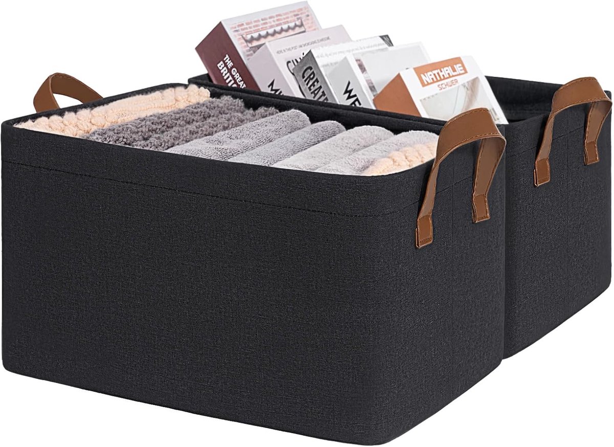 SnelShoppen - Opbergmanden Set van 2, Organizers voor Badkamer, Kasten, Bureau, Wasmanden, Rectangular 20L, Zwart, Hoogwaardige Duurzame Materialen
