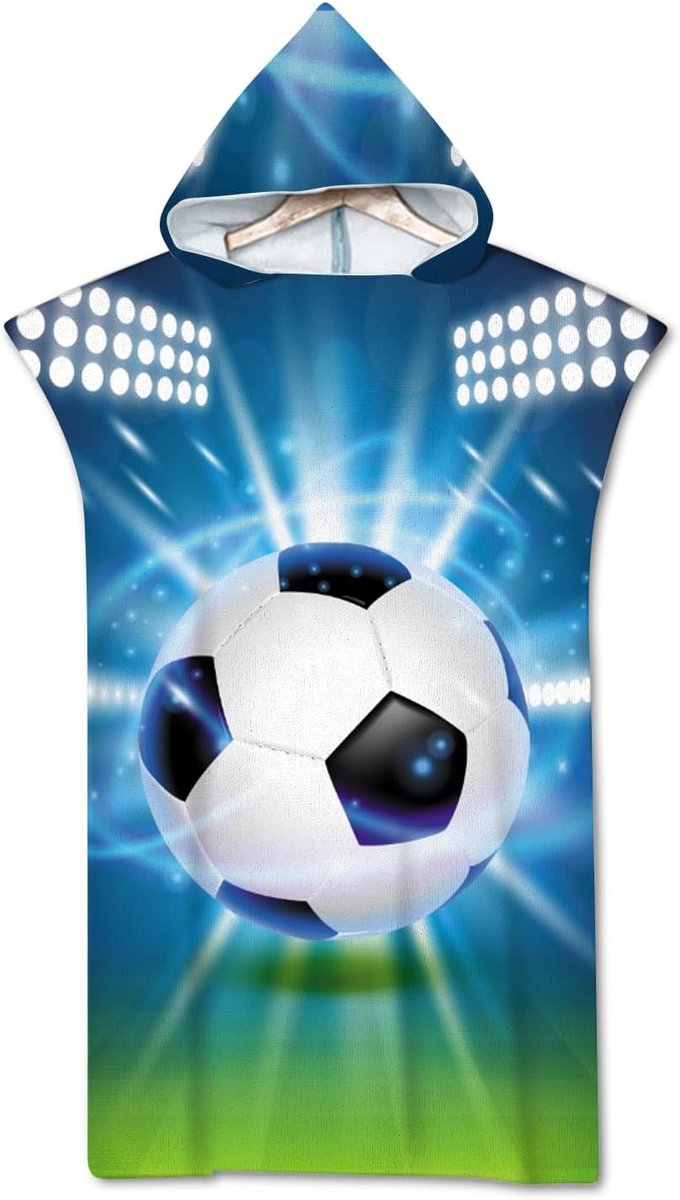 Thijox - Voetbal Surfponcho Microvezel Strandhanddoek Poncho 75 x 110 cm Blauw - Badponcho voor Volwassenen en Jongeren, Ideaal voor Strand en Watersp