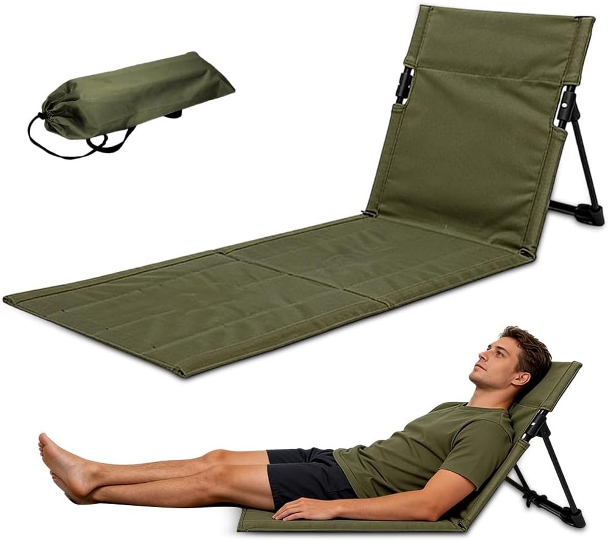SnelShoppen - Opvouwbare Strandmat met Rugleuning - Inklapbare Strandstoel - Lichtgewicht Vloerstoel voor Camping, Tuin, Concerten, Picknick, Wandelen