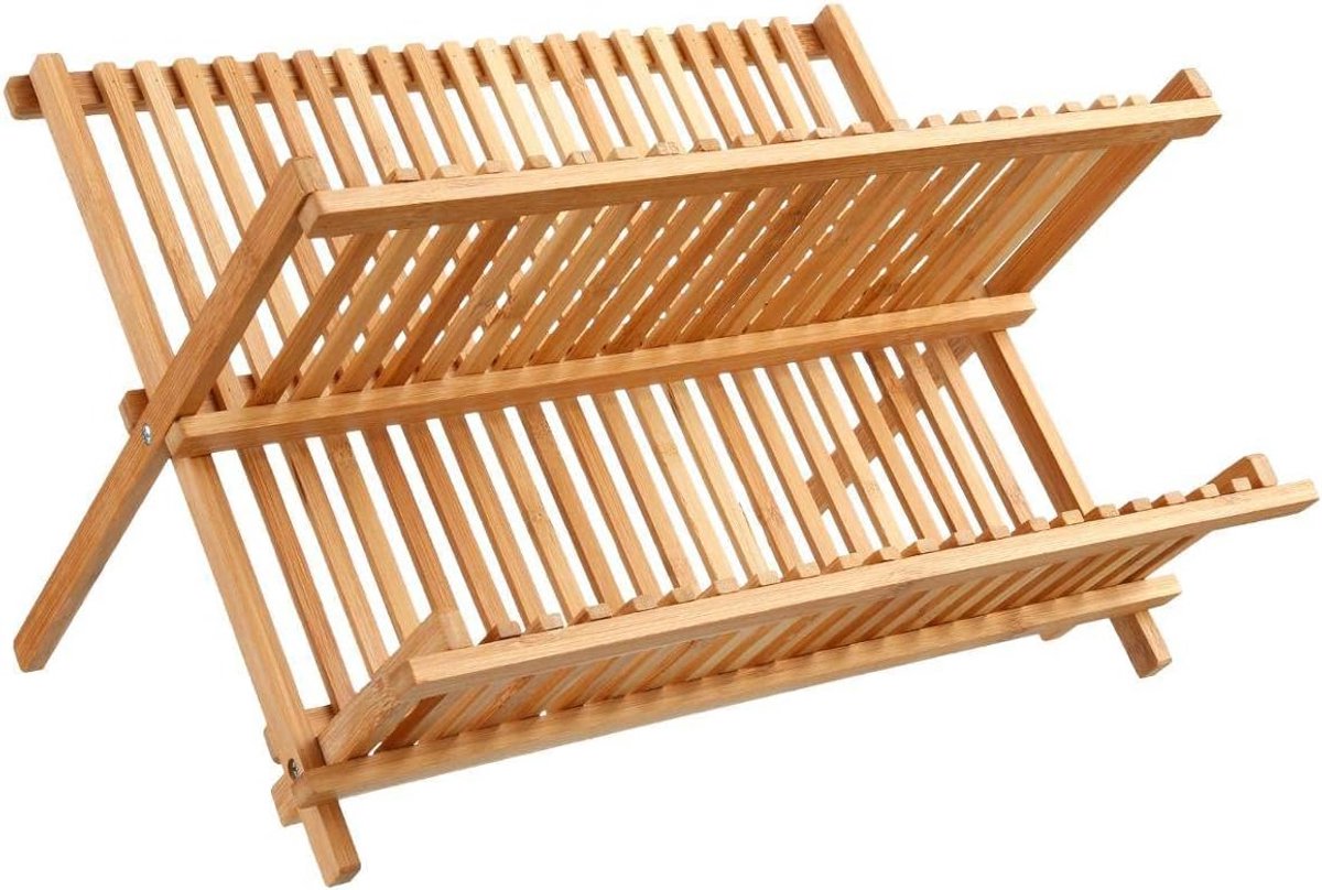 Thijox - Bamboe Rimpel Afdruiper - Opvouwbaar Afdruiprek 42x33,2x25 cm - Duurzaam Bamboe - Ideaal voor Keuken, Camping en Serviesdroging
