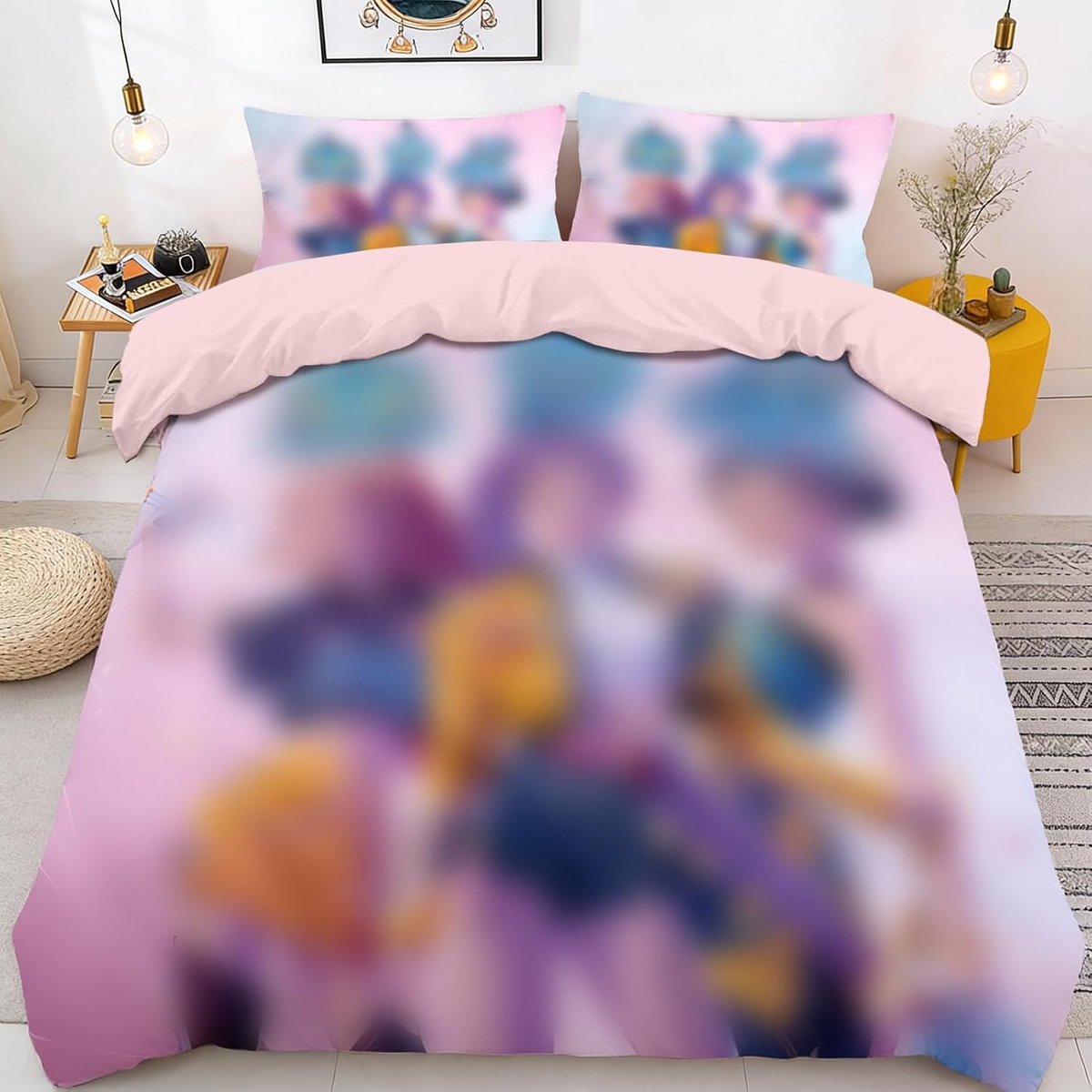 SnelShoppen - Beddengoedset Kinderbeddengoed 135 x 200 cm - 3-delige Microvezel Set met 2 Kussenslopen, Ademend en Zacht, Levendig Anime-Design met Ri