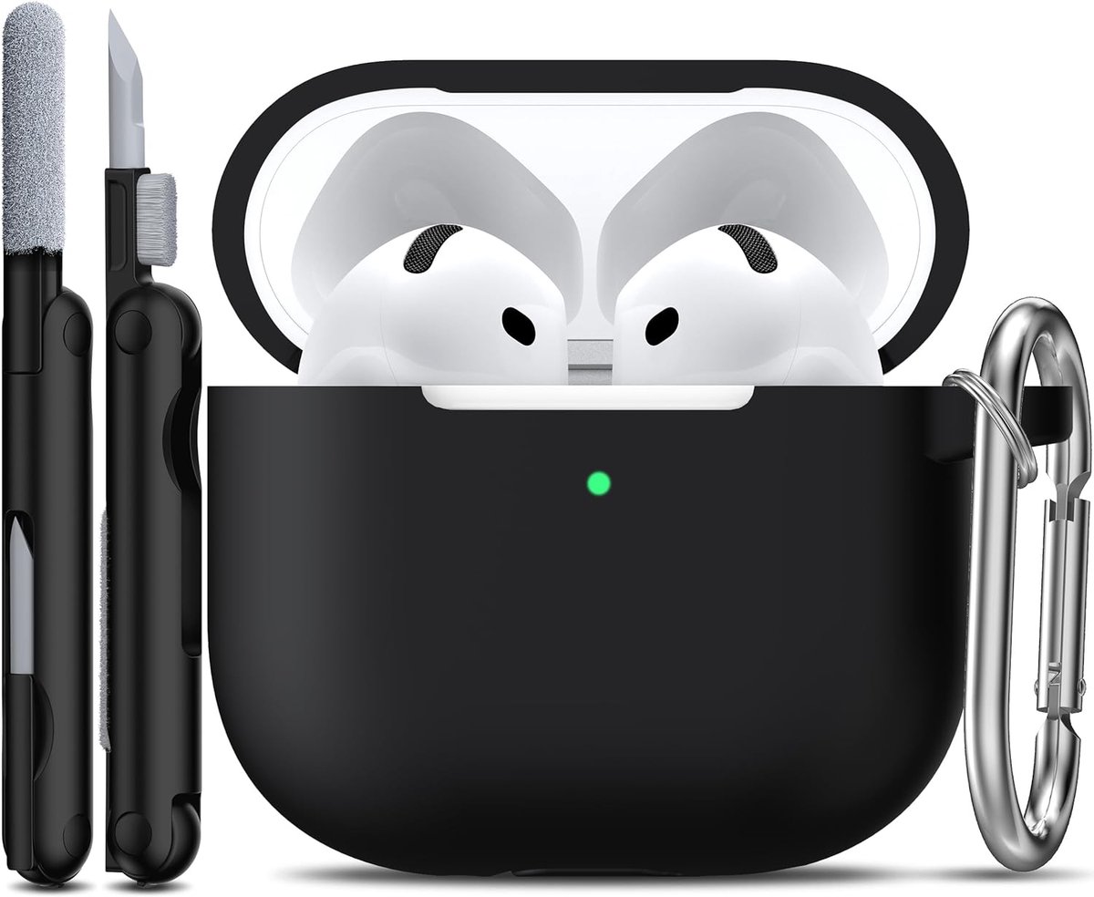 SnelShoppen - R-fun Compatibele Airpods 4e Generatie Hoes met Schoonmaakset, Zachte Silicone Hoes met Sleutelhanger, Volledige Bescherming voor Mannen