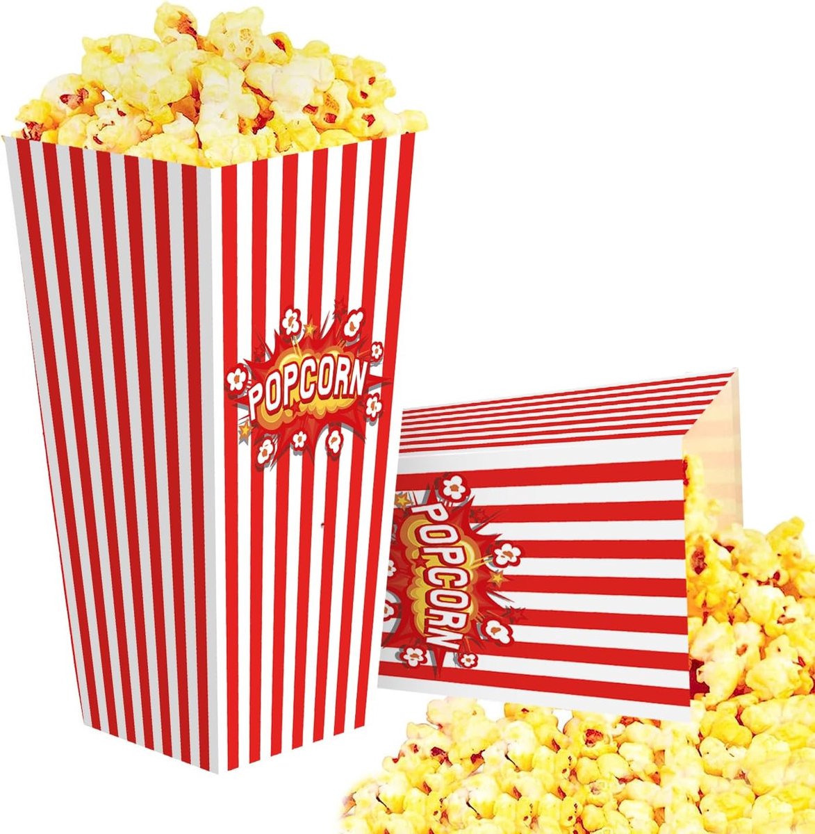 SnelShoppen - Popcorn Bakjes 60 Stuks - Rode en Witte Gestreepte Popcorn Zakjes voor Kinderfeestjes en Filmavonden - Perfecte Snoepbakjes voor Traktat