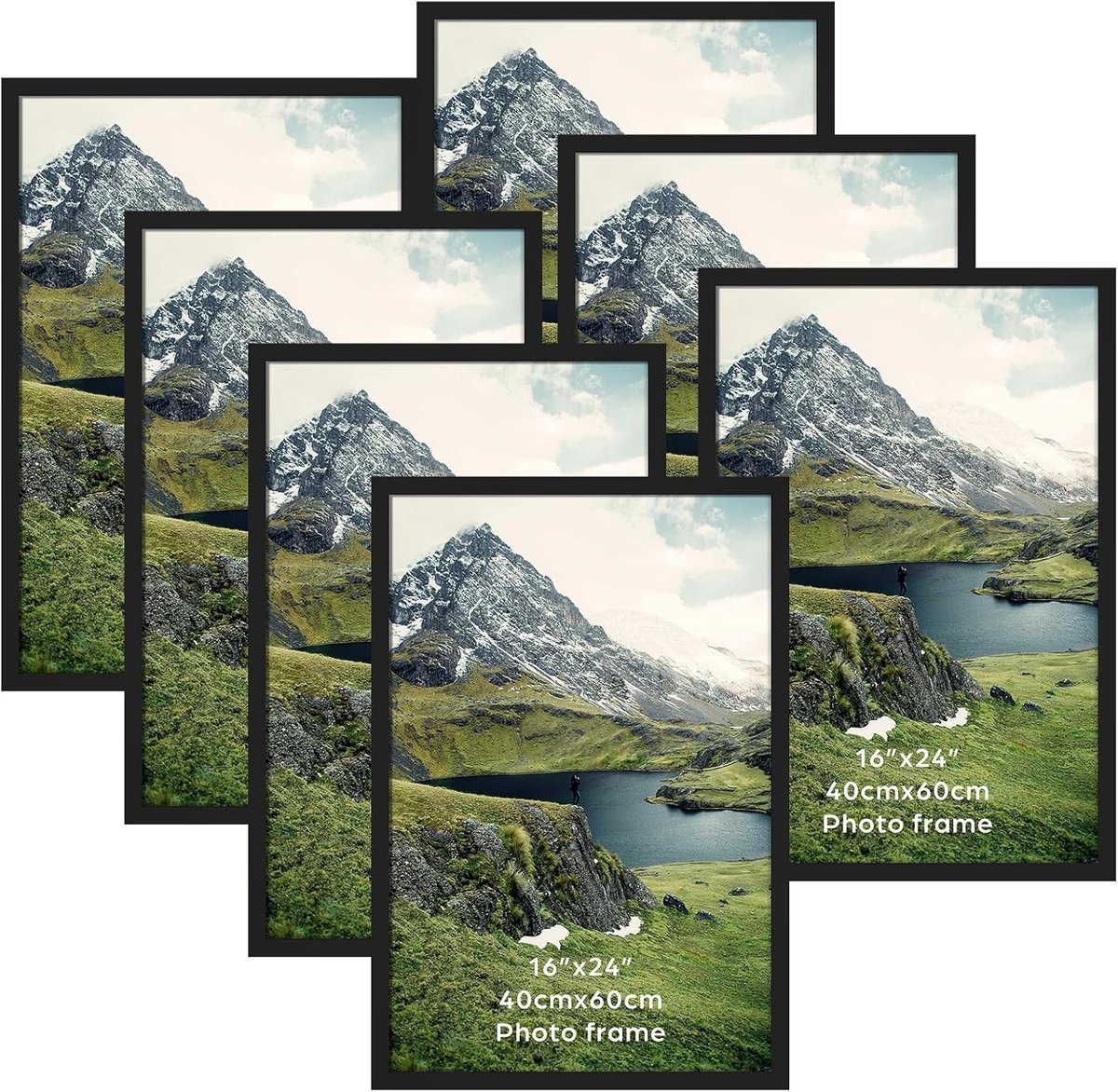 SnelShoppen - Set van 7 Zwarte Fotolijsten 40x60 cm - Aluminium Wandlijst voor Woonkamer, Hal, Kantoor - Klassiek Design voor Foto's en Posters