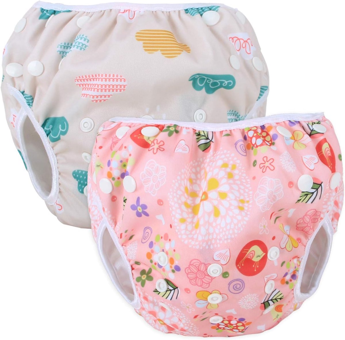 SnelShoppen - Herbruikbare Zwemluier 2-Pack voor Baby Jongens en Meisjes, Comfortabel, Wasbaar, Aanpasbaar, Ideaal voor Zwemlessen, Cloud + Lente Bloe