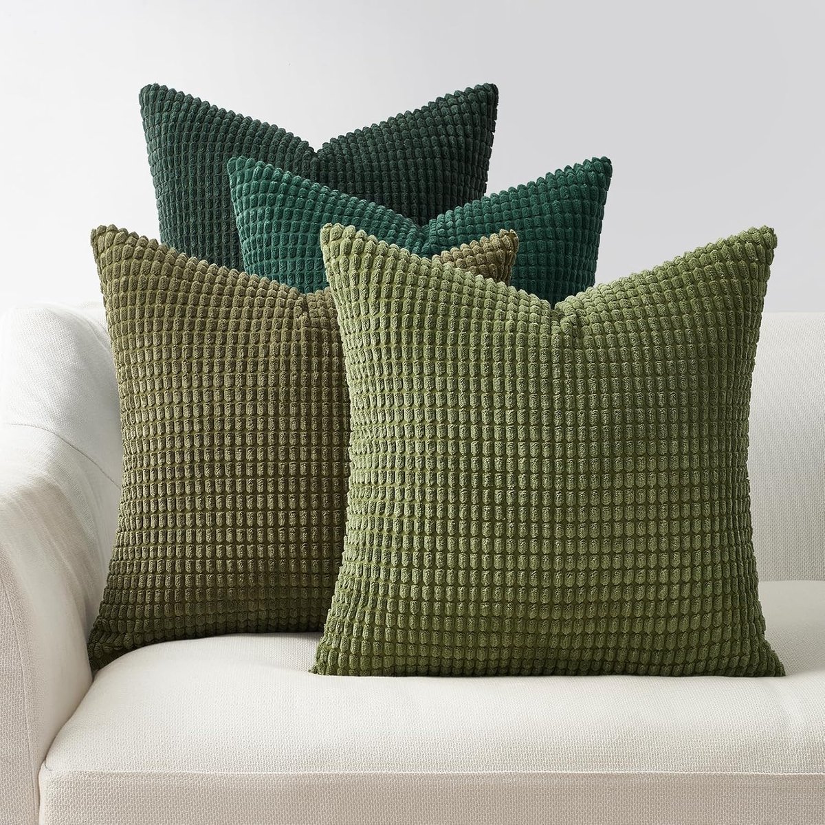 SnelShoppen - 4 Stuks Groene Gradient Kussenhoezen 40x40 cm - Super Zachte Corduroy Kussenhoezen voor Sofa, Bed en Woonkamer - Vintage Stijl Decoratie