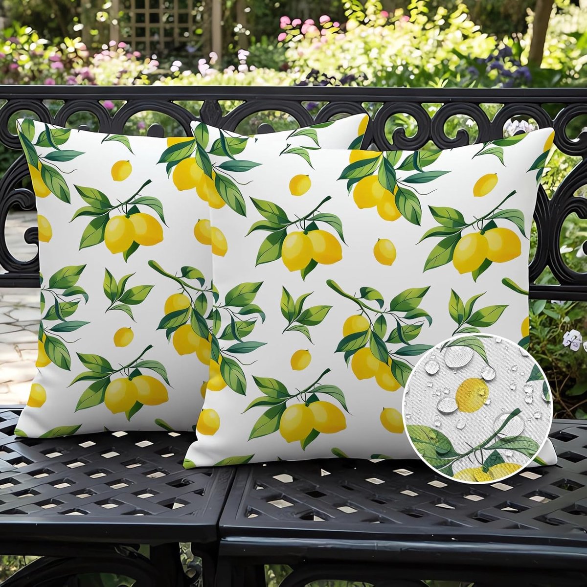 SnelShoppen - Set van 2 Kussenslopen 45 x 45 cm - Gele Citroen met Groene Bladeren - Decoratieve Kussenhoezen voor Sofa, Woonkamer, Balkon, Tuin en Au