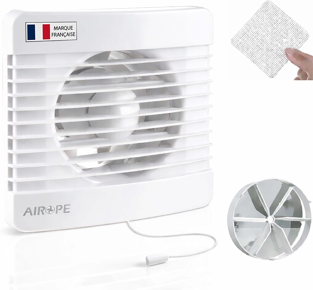 SnelShoppen - 100 mm VMC Ventilator met Trek Schakelaar, Terugslagklep + Muggennet, 7 W, 26 dB voor Badkamer, Keuken, Toilet, Stille Luchtverversing