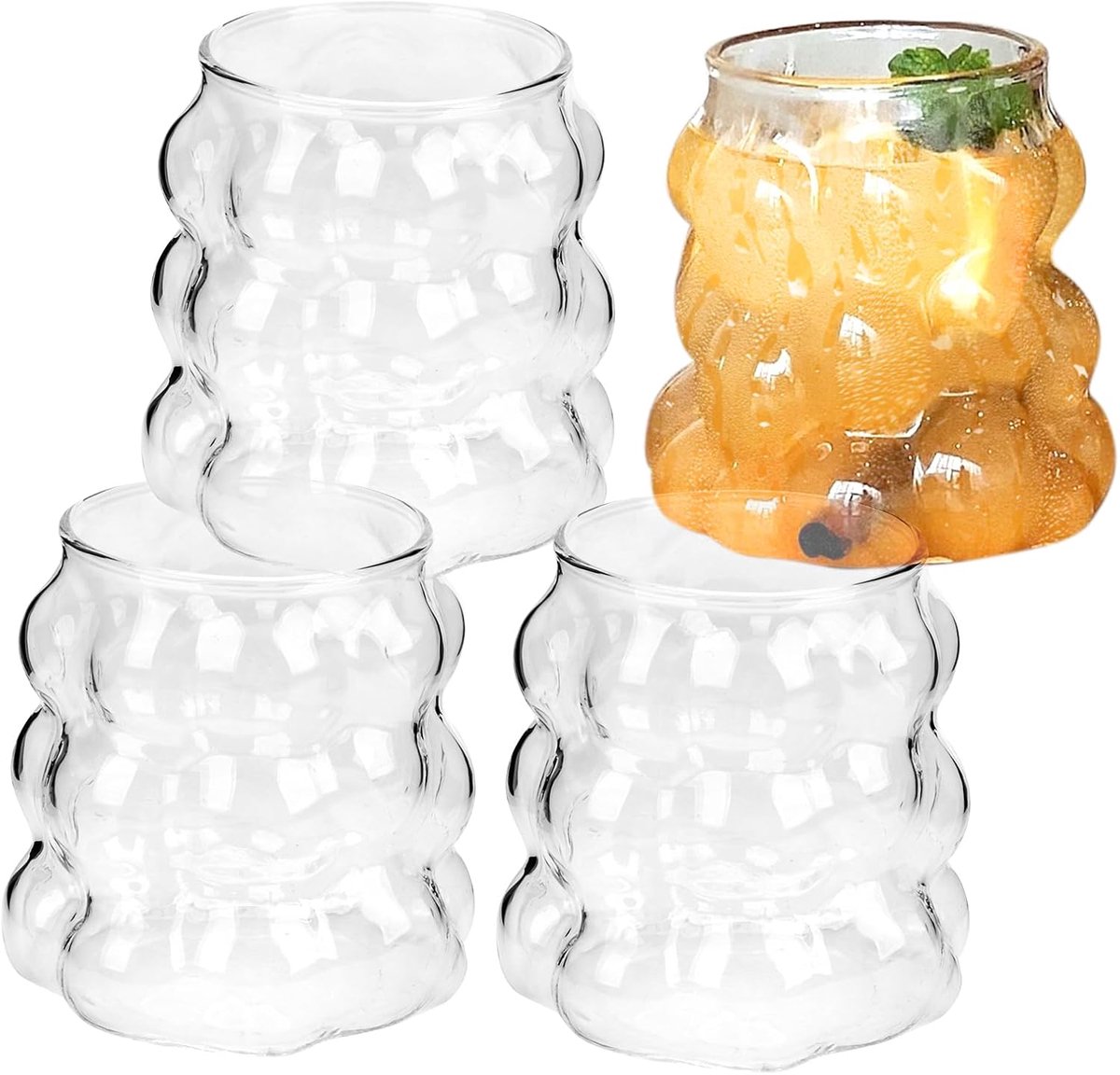 SnelShoppen - 4 Stuks Bubble Glazen - 350 ml Borosilicaat Glazen voor Iced Latte, Matcha, Water, Sap, Milkshake - Fancy Drinkware Set voor Thuis, Fees