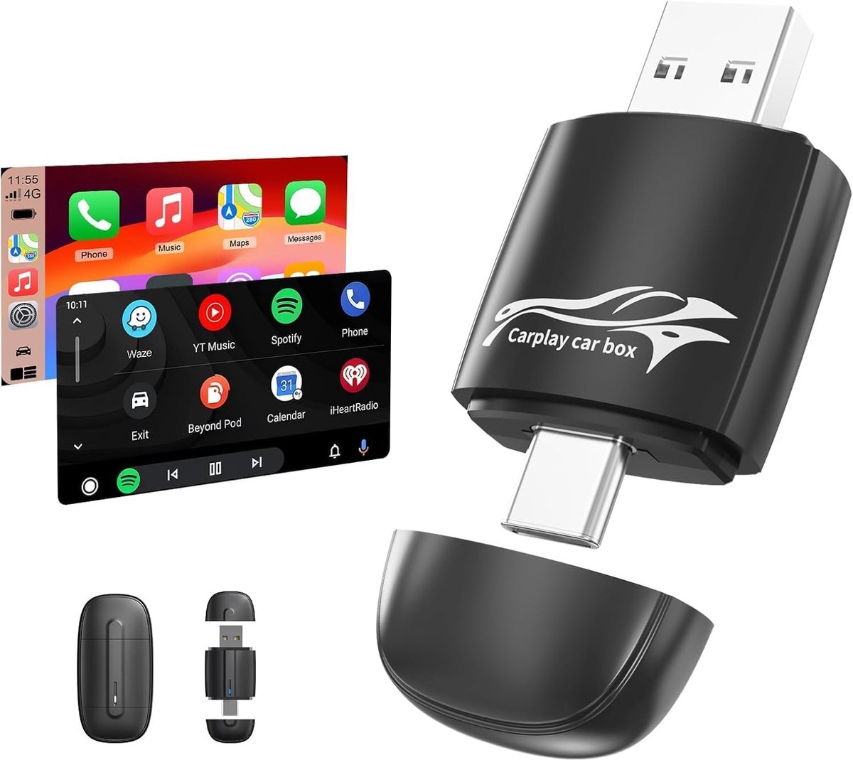 SnelShoppen - Wireless Adapter 2-in-1 voor CarPlay/Android Auto - Draadloze Verbinding met USB/Type-C - Compatibel met iPhone/Android - Geen Lag, Hand