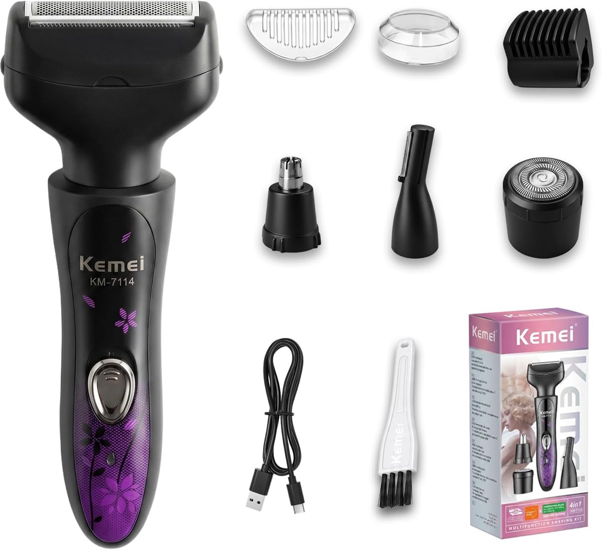SnelShoppen - 4-in-1 Elektrische Scheer Set Dames - Draagbare Bikinitrimmer, Gezichtshaarverwijderaar, Wenkwbrauwtrimmer, USB Oplaadbaar, Pijnloos Ont