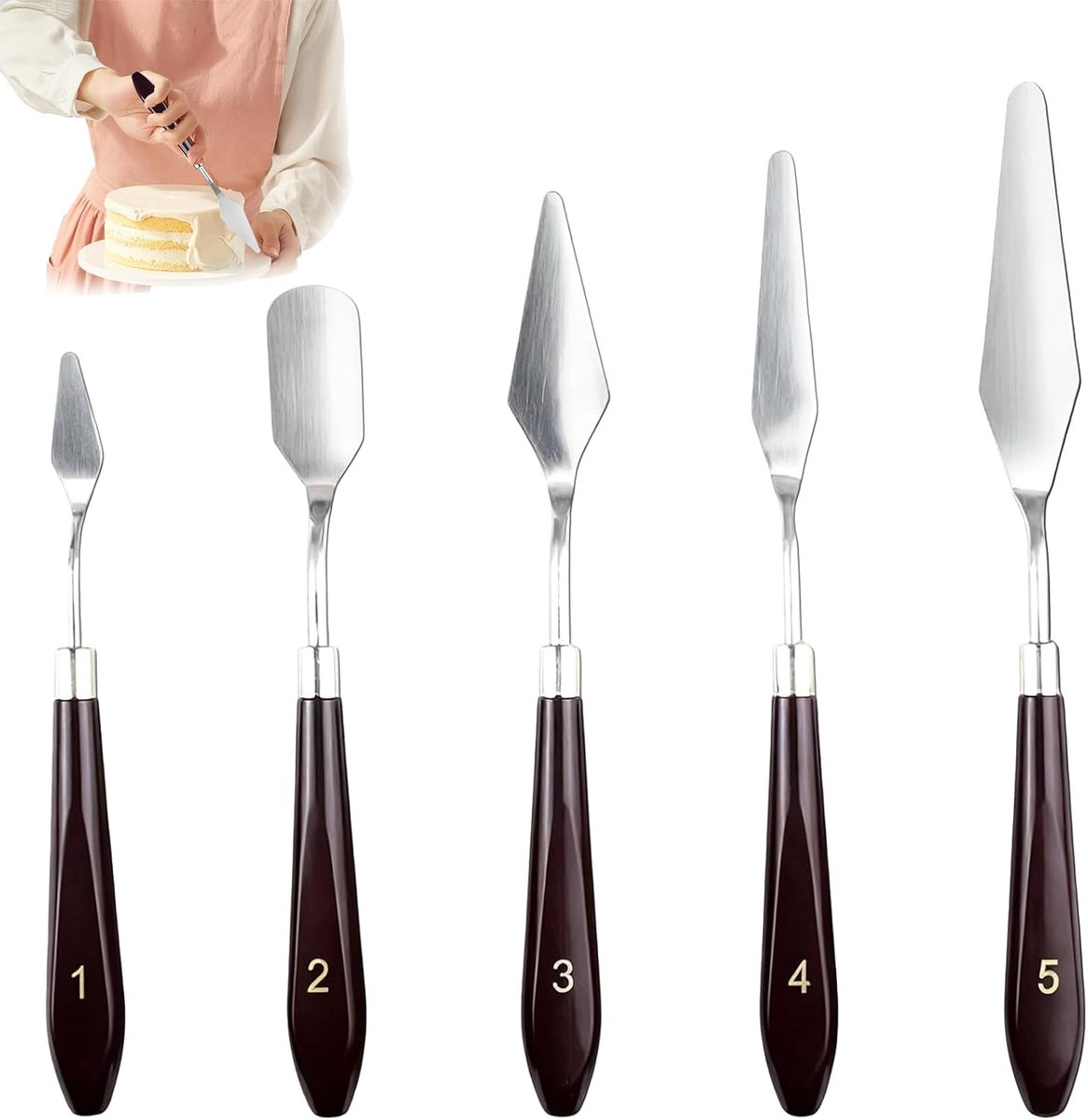 SnelShoppen - Set van 5 Taartspatels voor Taartdecoratie, Schraper, Crèmespatel, Hoekpalet, Roerschraper - Roestvrij Staal, Keukenaccessoires voor Bak