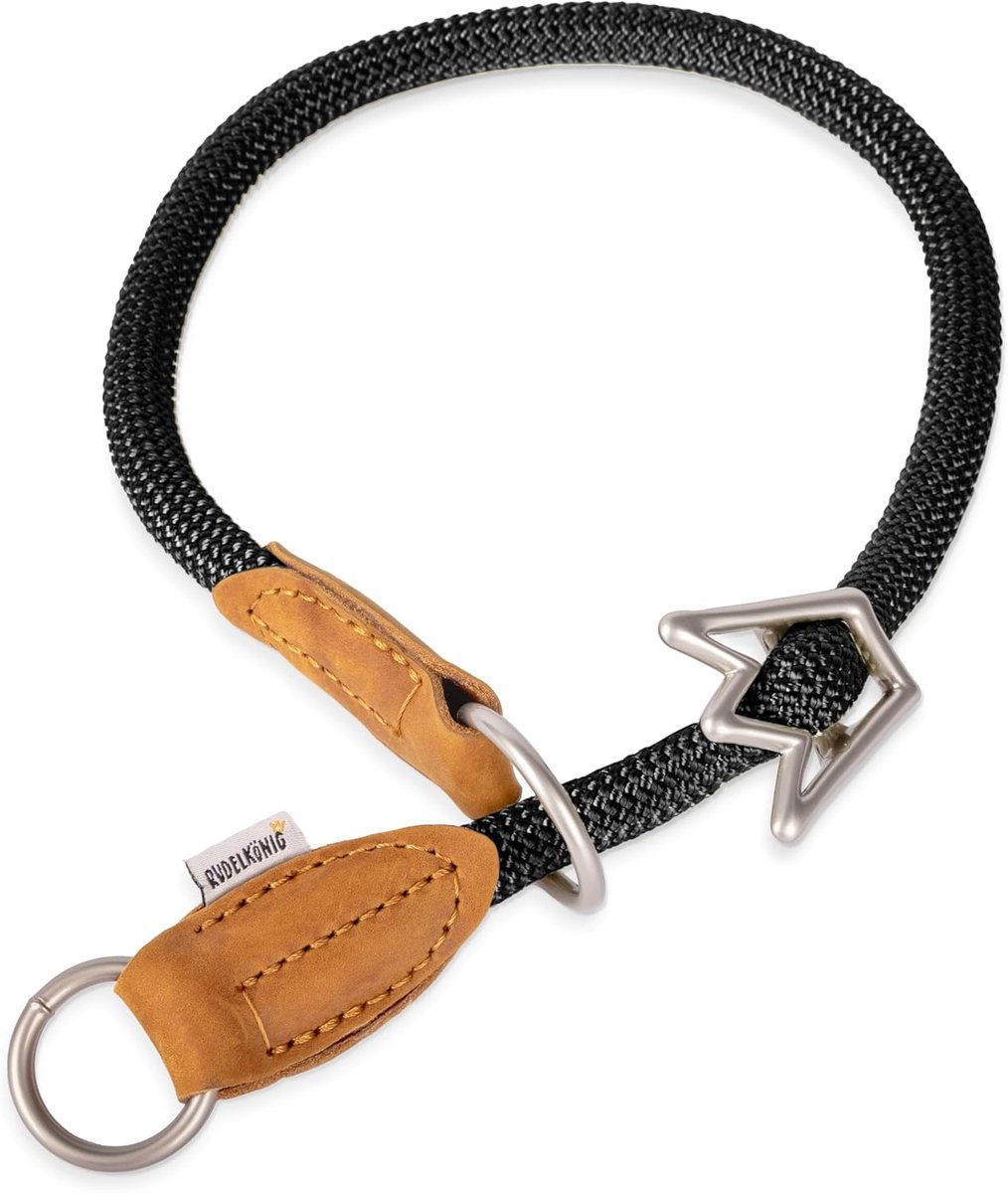 SnelShoppen - Elegant leren en nylon hondenhalsband - Ø 12 mm ronde trekhalsband met kroonstop - Comfortabele retrieverhalsband voor middelgrote honde