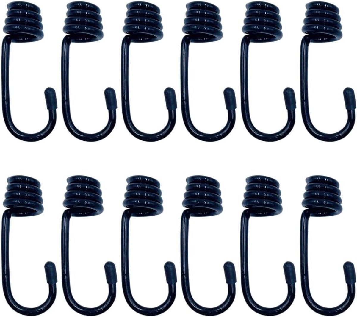 SnelShoppen - 12Pcs Spiraal Haak, Bungee Haak voor Elastische Touwen, Stalen Verbindingshaken voor Schok Kabels (12mm, Zwart)