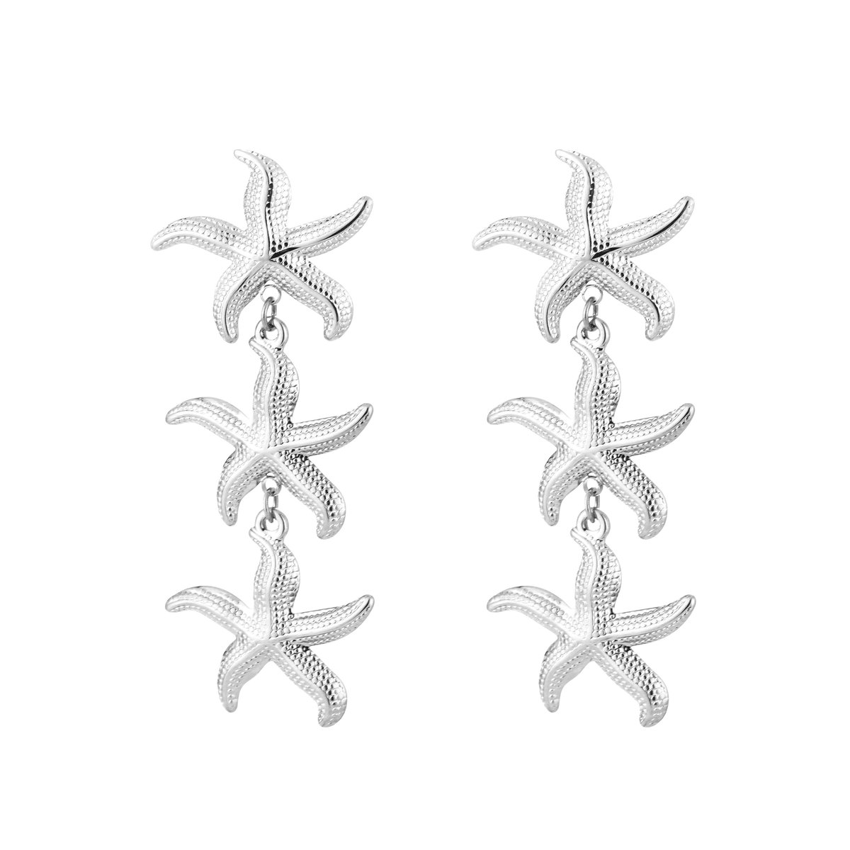 Stainless Steel Zeester Statement Oorhangers – Speelse & Zomerse Oorbellen - RVS - Zilver