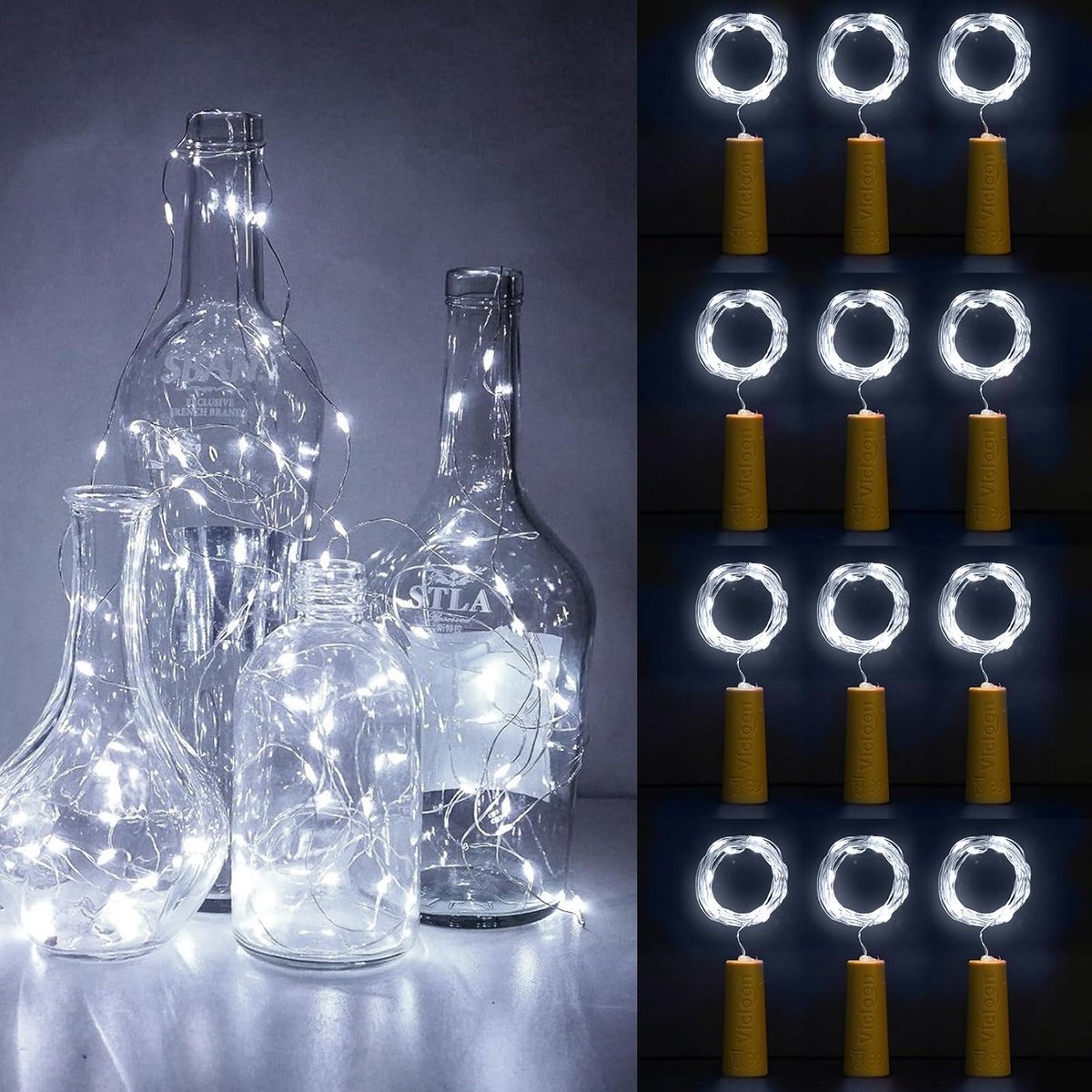 SnelShoppen - 12 Stuks Flessen Lichten String Lights met Kurk, 2M 20 LED Koperdraad Batterij Aangestuurd, Koel Witte Lichten voor Feest, Bruiloft, Bui