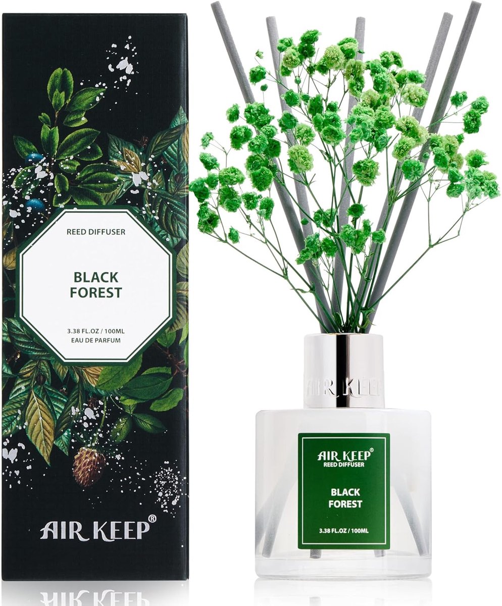 SnelShoppen - Black Forest Geurstokjes 100 ml - Luchtverfrisser voor Badkamer en Huisdecoratie - Luxe Aroma Diffuser met 8 Aroma Sticks - Stijlvol en