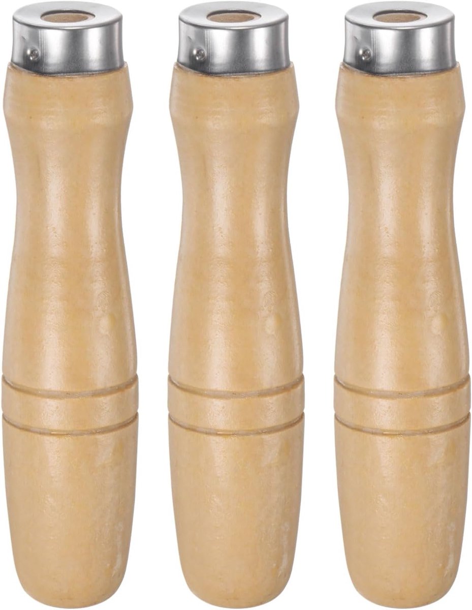 SnelShoppen - Houten Vijlhandgreep Set van 3, Ergonomisch, 12 Inch, 8.5 mm Montagegat, Robuust en Duurzaam voor Metalen Vijlen