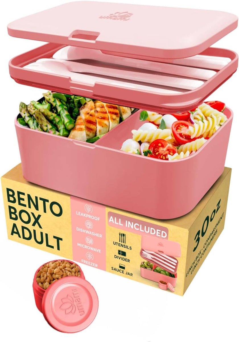 SnelShoppen - Umami Lunchboxcontainers met 4 Gebruikvoorwerpen, Sauspot, Nestbare Ruimtebesparende Bento-Box voor Volwassenen, 100% Lekvrij, Magnetron