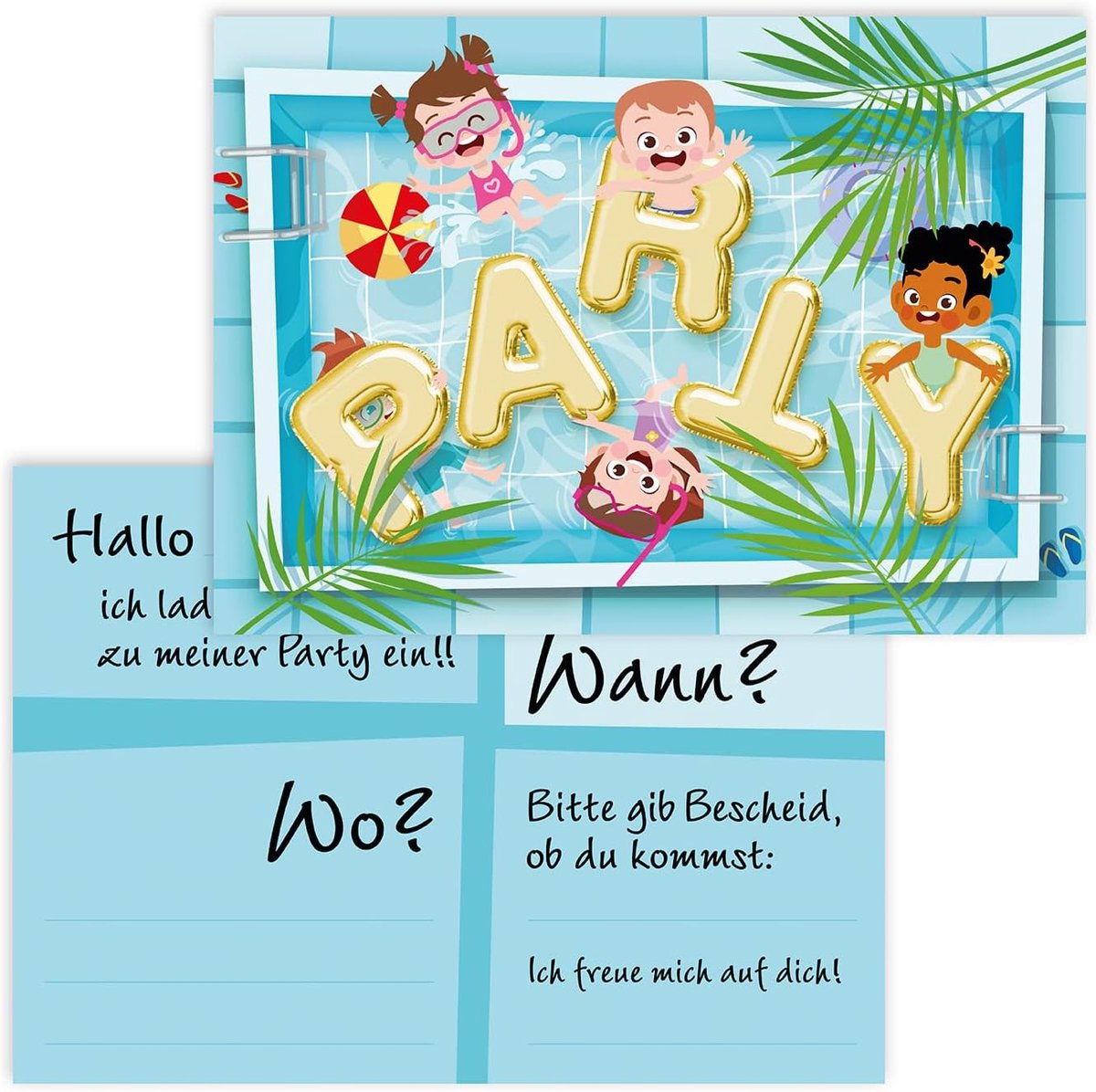 SnelShoppen - 12 Graffiti Uitnodigingen voor Verjaardagen en Feesten - Perfecte Uitnodigingen voor Kinderen - Zwembadfeest, Kleurrijke Kaarten voor Jo