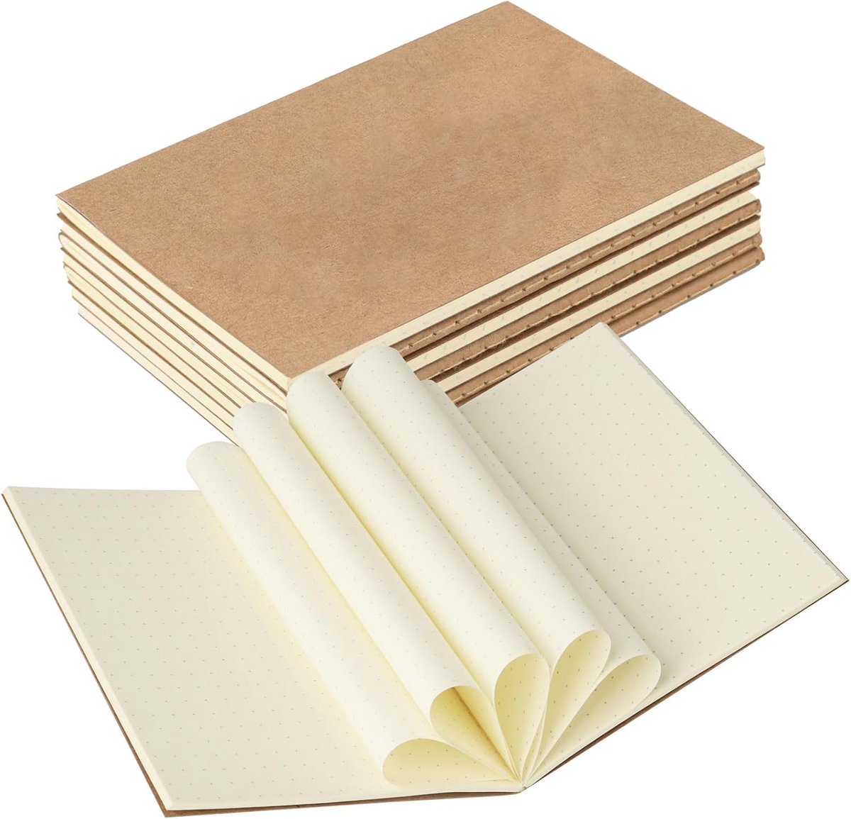 SnelShoppen - 8 Mini Notitieboekjes B7 (12,5 x 9 cm) - 60 Pagina's - Gestippeld Creme Notitieblok voor Bullet Journaling, Schetsen, Notities en Creati
