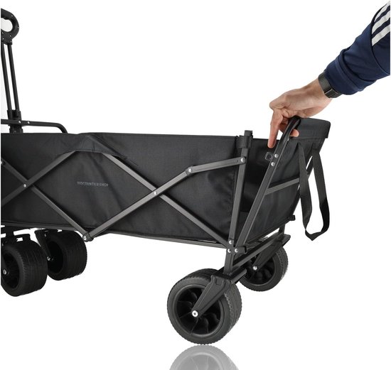 SnelShoppen - Opvouwbare Bolderkar 200 kg met Remmen, Duwstang & Veiligheidsrem - Heavy-Duty Zwart - Ideaal voor Tuin, Camping & Transport van Snelshoppen — afbeelding 5