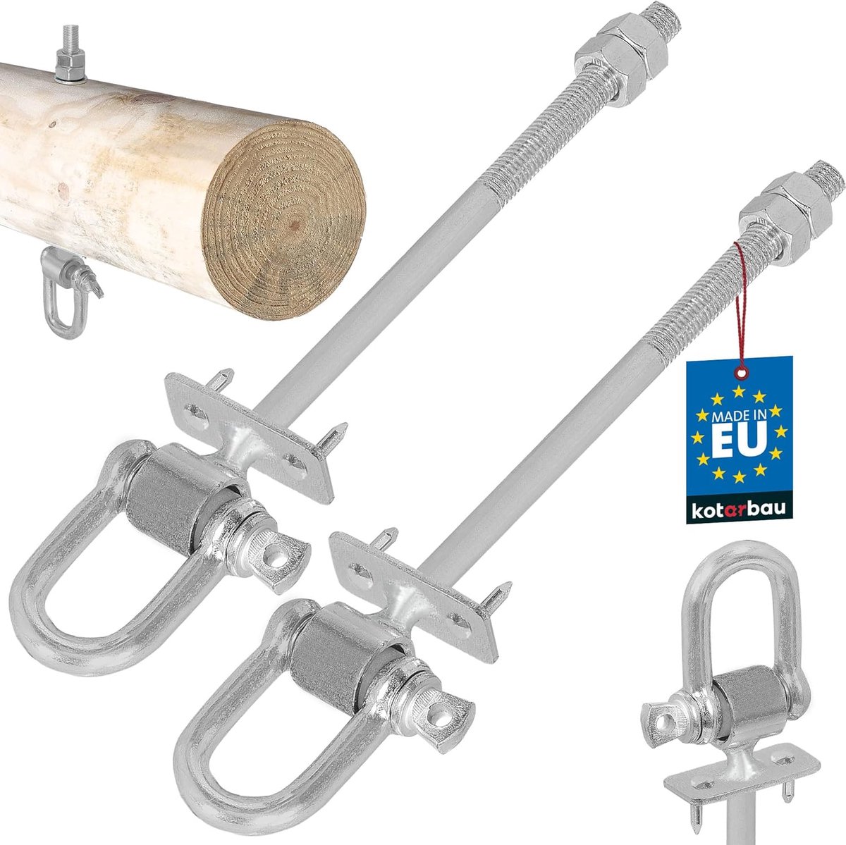 SnelShoppen - 2 st Schommelhaken - Verzinkt Staal M12 x 190mm - Zilver - Duurzame Schommelhaken met Schakel en Dornen voor Houten Balk - Veilig voor T