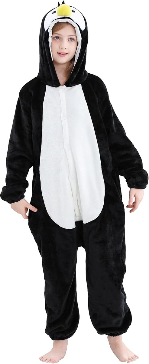 SnelShoppen - Uniseks Dier Capuchon Romper Pyjama 3-12 Jaar Kinderen, Knoop Sluiting Overall, Meisjes Nachtkostuum, Comfortabele Kinderkleding, Perfec