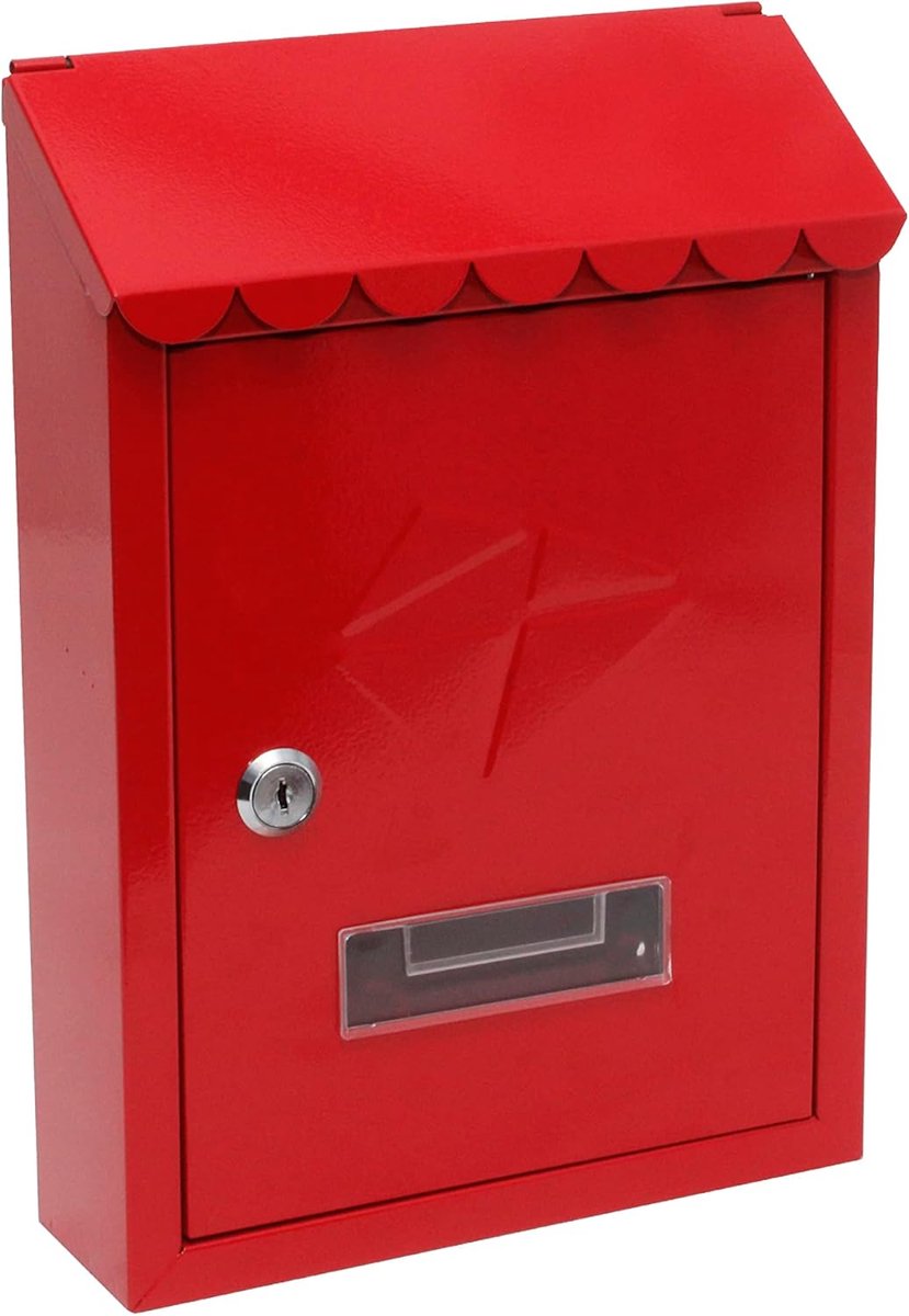 SnelShoppen - Kippen Brievenbus Model 'IRON' Rood - Stevige Staalplaat - Compact 300 x 210 x 70 mm - Opklapbaar Dak - Tuin, Deur, Post, Decoratie