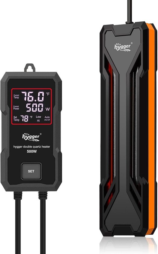 SnelShoppen - Hygger Submersible Aquarium Heater 500W met Digitale LED Controller, Oververhittingsbeveiliging, Geschikt voor Zoet- en Zoutwater
