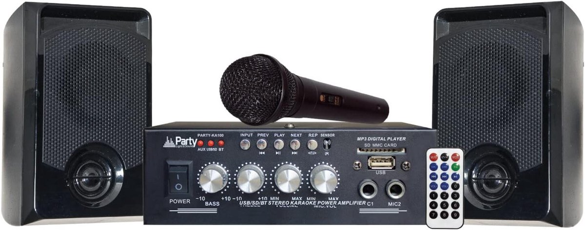 SnelShoppen - Karaoke Set met 2 Speakers (50W) en Microfoon - Party Light & Sound - Compleet met Bluetooth, USB, SD - Ideaal voor Feest, Kinderen en G