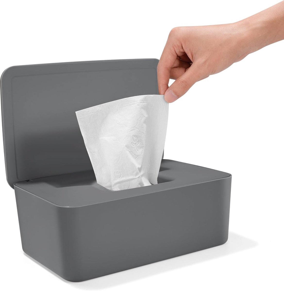 SnelShoppen - Baby Wet Wipes Dispenser met Deksel, Waterdichte Doos voor Vochtige Doekjes, Compact en Ruim, Grijs, Perfect voor Badkamer, Keuken en Ki