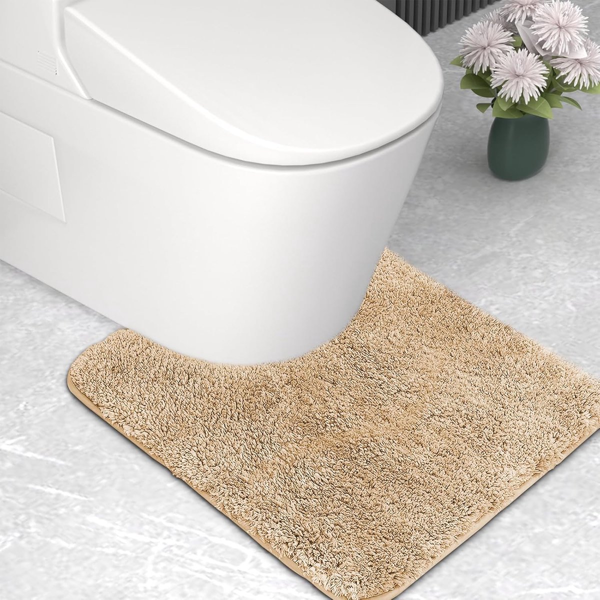 Superdik microvezel badmat en toiletmat - U-vormig, absorberend, kameelkleurig