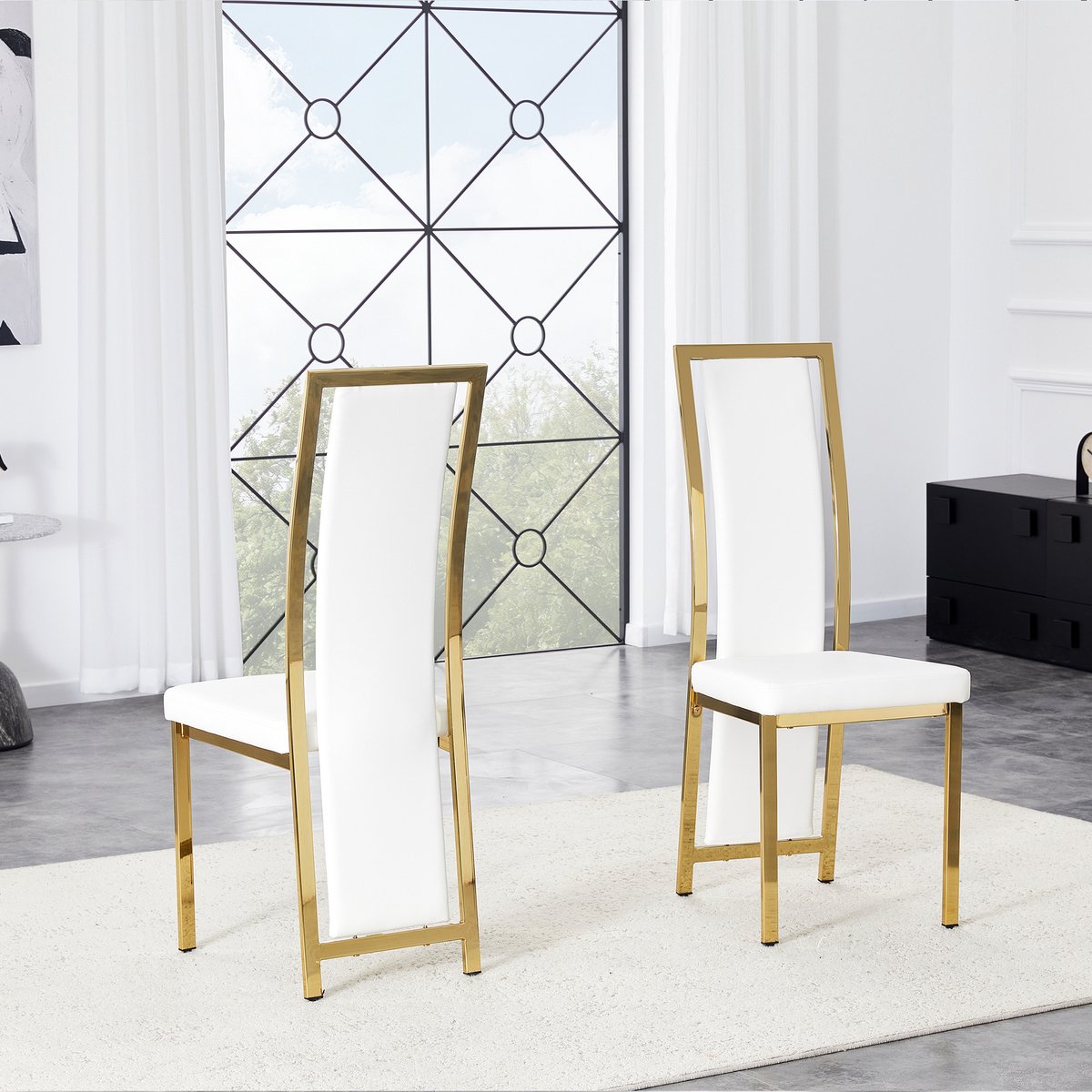 COVREO Eetkamerstoel set van 2 109 cm - wit en goud, kunstleer, metalen frame
