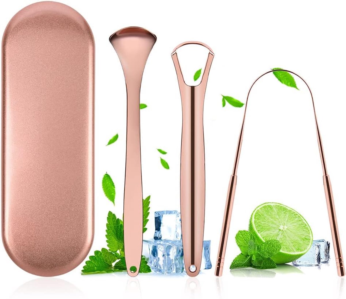 SnelShoppen - Tongue Scraper Set 3 Stuks RVS Tongreiniger met Reisdoos, Duurzaam en Herbruikbaar voor Mondhygiëne en Verse Adem