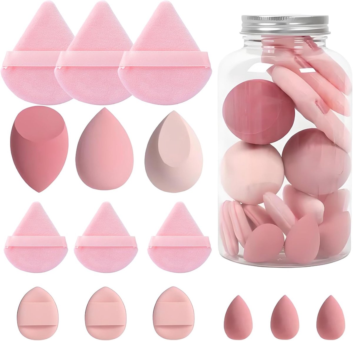 SnelShoppen - 15pcs Makeup Sponge Set - Beauty Blender Medium Makeup Eieren & Triangle Makeup Poederborstels - Wasbare Cosmetische Sponsen voor Vloeib