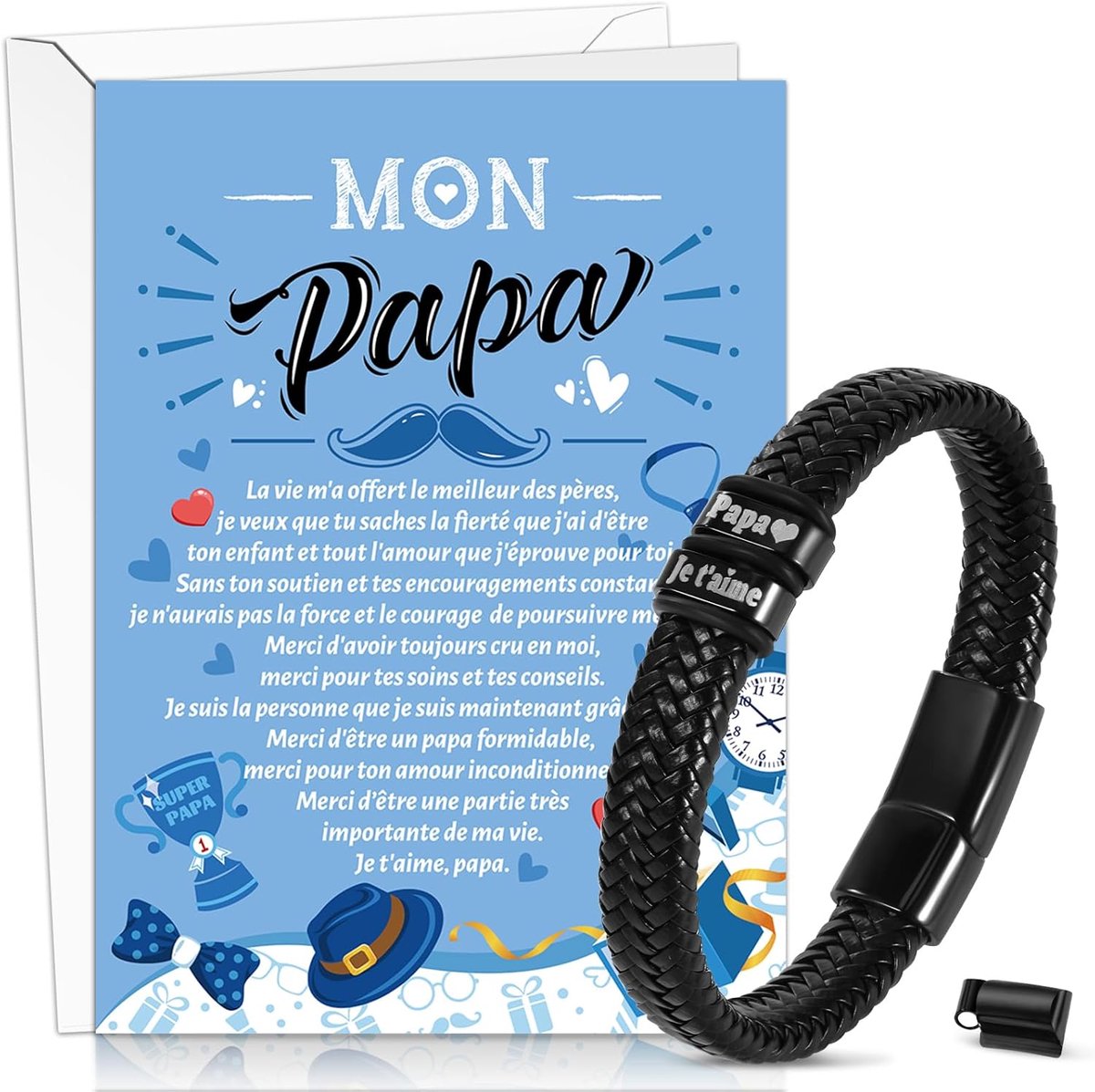 SnelShoppen - Vaderdag Cadeau - Kaart voor Vader met Envelop - 'I Love You Dad' Leren Armband voor Mannen - Mooi Cadeau voor Vader, Kerst, Verjaardag