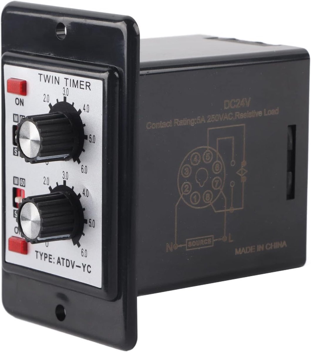 SnelShoppen - Twin Timer Relais Aan Uit Knop Bediening Tijdschakelaar 6S-60M (DC24V), Tijdschakelaar voor Tuin, Keuken, Automatisering, Meerdere Toepa