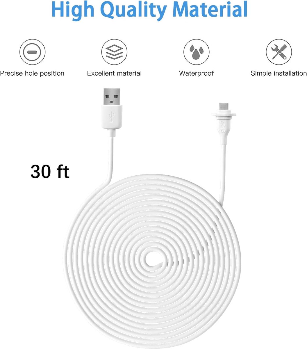 SnelShoppen - Oplaadkabel voor Eufy Security S300 eufyCam 3C Beveiligingscamera - 9m Weerbestendige Snelle Stroomkabel - Wit - Ideaal voor Buitengebru